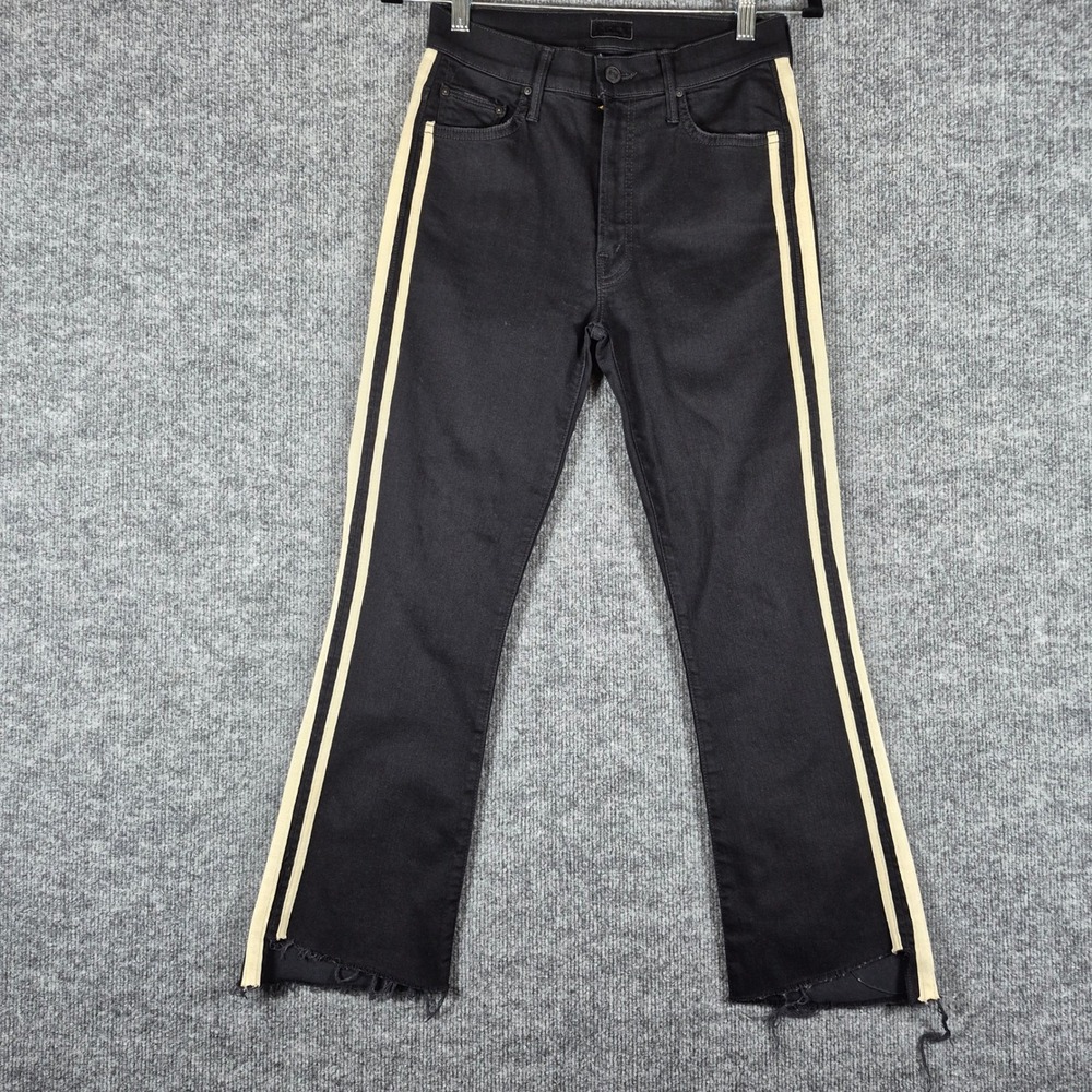 MOTHER Insider Crop Step Fray Guilty Racer Jeans 26 Black Side Stripe